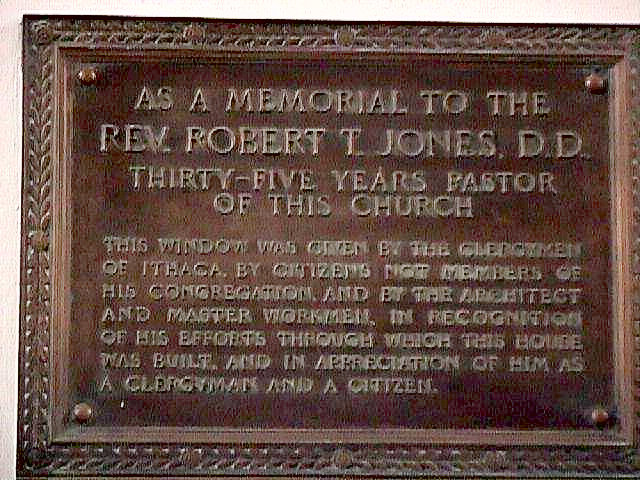 Christ Window Memorial Plaque - to Rev Robert Jones, 35 years pastor.