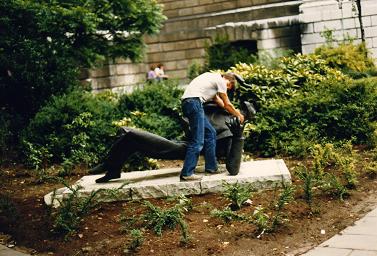 Myself, Fernando Candido, pretending to choke a statue