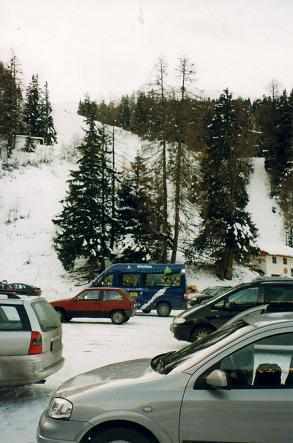 Steep hill coming to the parking lot of the ski hill of Axamer Lizum