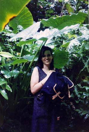 Tara under a huge fern, St-Lucia rainforest