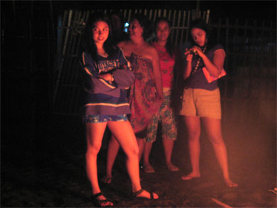 FCFISC Skaters gather around two bonfires on the moonlit beach of Nasugbu, Batangas.  Yeah! A hockey jersey serves as a good pullover!