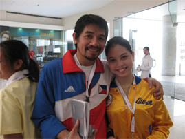 Manila's top notch skating choreographer Coach Nardie with Lauren after the interpretive dance events during the ISI-Asia Skate Asia 2007 Skating Championships at the Mall of Asia, Manila, Philippines