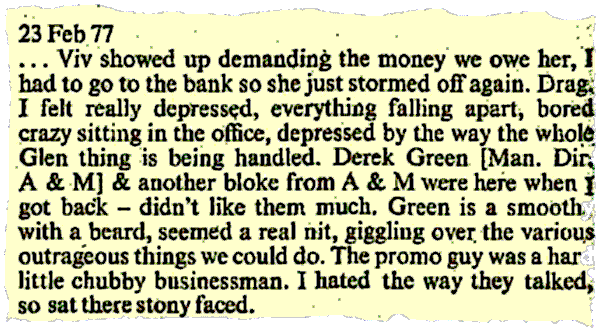 Sex Pistols Diary extract