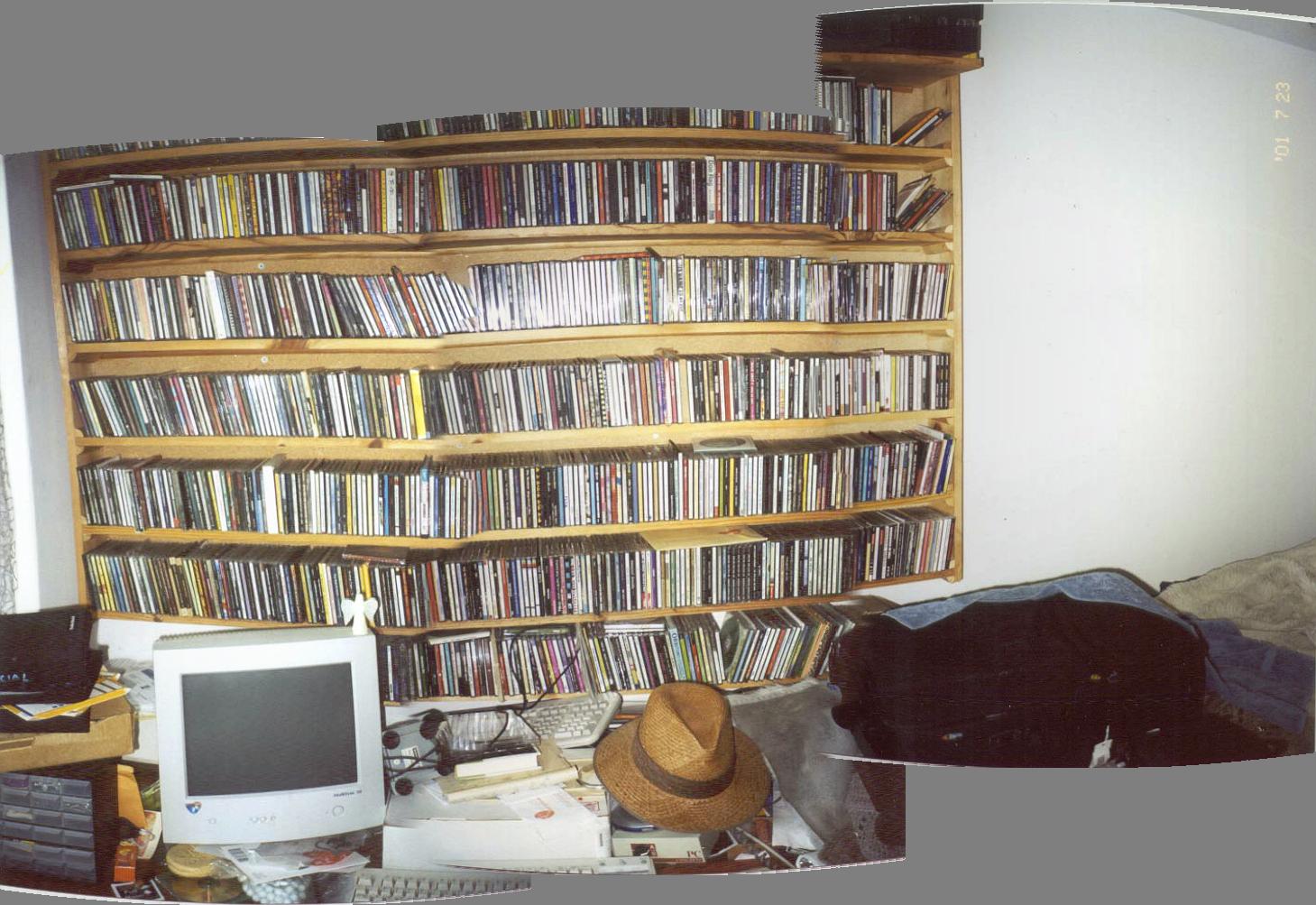 CD rack above the desk