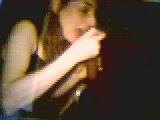 Miyu on the fork (eating her mousse au chocolat)