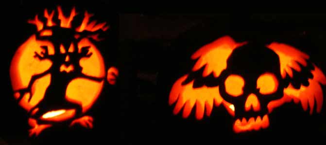 The Pumpkins that Dion and I carved. Dion carved the tree, i did the flying skull!