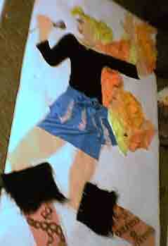 assorted techniques, collage and painting on a life-sized self-portrait.