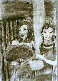 these pictures were made by rubbing charcoal over the whole page and then drawing with the erasers and charcoal.&nbsp; this one was by Kate, age 13.