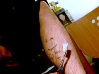 Hey Kids! Mr. Leg says Brush and Floss your teeth twice daily!! Or they'll all rot out!