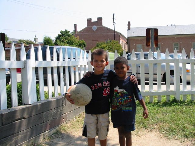 Reeves and John playing soccer