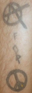 This is the anarchy for peace tat that is on my left calf.