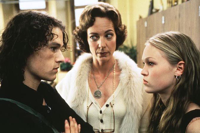 Heath Ledger, Allison Janney, and Julia Stiles in "10 Things I Hate About You"