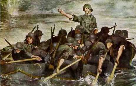[Deutsche Truppen setzen über die Maas, 10. Mai 1940, Gemälde von Padua]