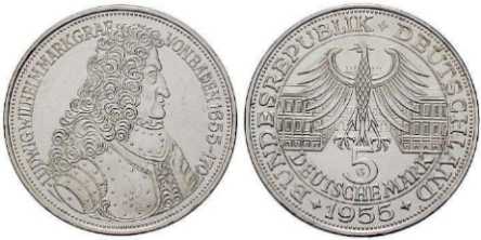 [5-DM-Gedenkm�nze 1955 auf Markgraf Ludwig von Baden, den 'T�rkenlouis']