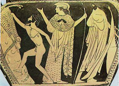 [I�son klaut das goldene Vlies; M�deia lenkt die Schlange ab, die es bewachen sollte]