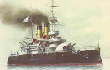 [Panzerkreuzer 'Zw�lf Aposteln' mit zwei Masten und zwei Schornsteinen - das Schiff, auf dem der Film 'Panzerkreuzer Potjomkin' gedreht wurde]