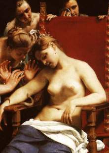 [die Fantasie des K�nstlers: Kleop�tra mit Dienerinnen und Giftschlange - Gem�lde von Cagnacci]