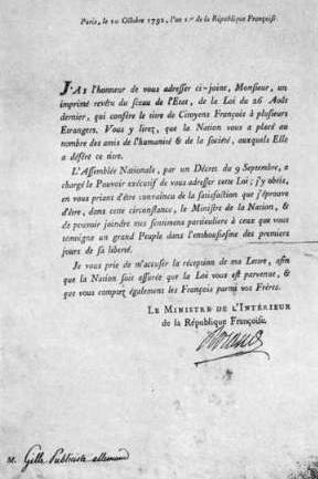 [1792 - Monsieur Giller wird zum citoyen der République Françoise ernannt]