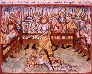 [wie alexander und porus mit ain ander k�mpfen - zeitgen�ssische Illustration zum Alexander-Roman von Hartlieb]