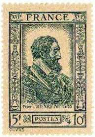 [Briefmarke auf Henri IV, den Verrter der 
franzsischen Hugenotten]