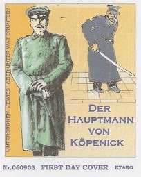[Postkarte zu 55 Cent der Bundesdeutschen Republikanischen 'Demokratie', a.k.a. 'BRD', zum 100. Jahrestag der Kpenickiade]