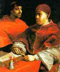 [Papst Leo X alias Giovanni de' Medici
mit seinem Vetter Giulio de' Medici, dem späteren Papst Klemens VII]