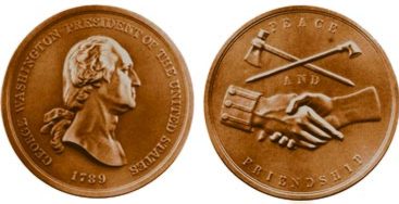 [Medaille 1789 auf den Friedens- und Freundschaftsvertrag mit den Ohio-Indianern und die Wahl Washingtons zum US-Präsidenten]