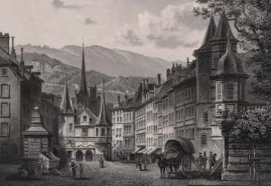 [Neuenburg/Neuchatel, Marktplatz um 1800]