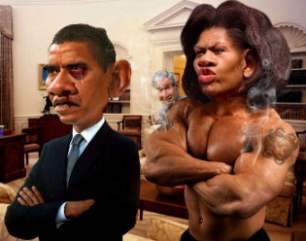 [Karikatur: Obama mit seinem first Ladyboy Michael]