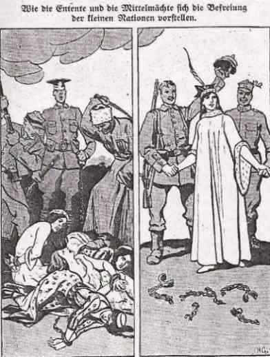 [W�hrend Ru�land die Polen Jahrzehnte lang unterdr�ckt hatte, proklamierten die Mittelm�chte auf den frei gek�mpften polnischen Gebieten 1916 ein unabh�ngiges K�nigreich Polen]