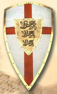 [Richards englisches Wappenschild - noch ohne das blaue Andreaskreuz der Schotten, mit dem es gut 600 Jahre später zum 'Union Jack' verschmolzen werden sollte]