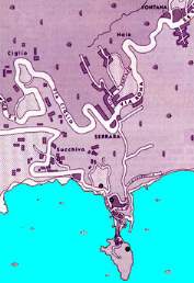 [Die S�dspitze des Verwaltungsbezirks Serrara-Fontana mit Sant'Angelo - fr�her eine Insel]