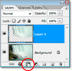 Description: Clicking the 'Add A Layer Mask' icon at the bottom of the Layers palette.