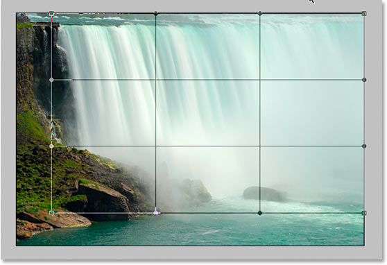 Description: The waterfall now with a warp grid over it.