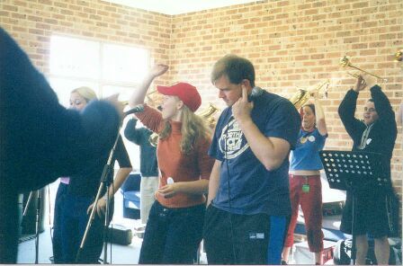 Rock Band singers and horns.Everyone laugh at John Benson singing!