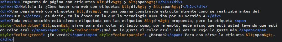 Imagen del texto de la sección etiquetada con <div> y <span>