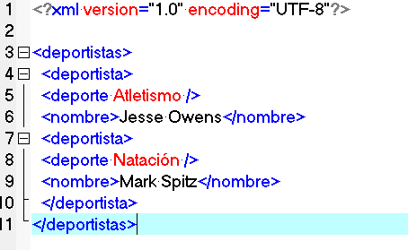 Imagen del XML deportistas con errores