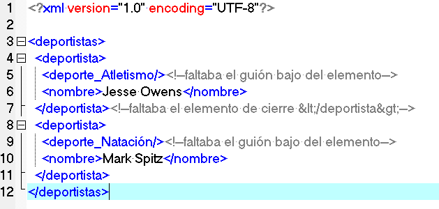 Imagen del XML deportistas sin errores
