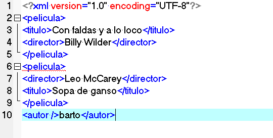 Imagen del XML películas con errores