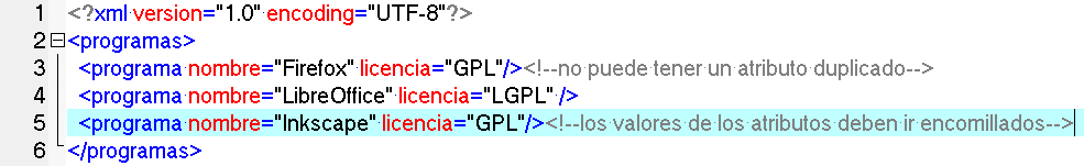 Imagen del XML programas sin errores