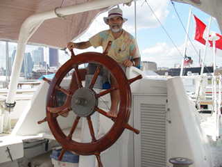 Helm the huge antique steering wheel!