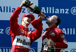 Schumacher and Barrichello celebrate in Europe 