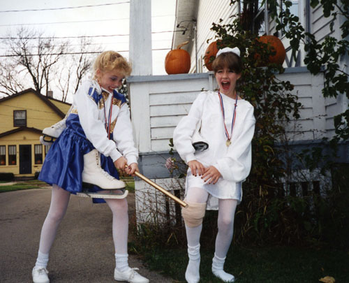 Holly and Heidi Noe as Tonya Harding and Nancy Kerrigan, circa 1994