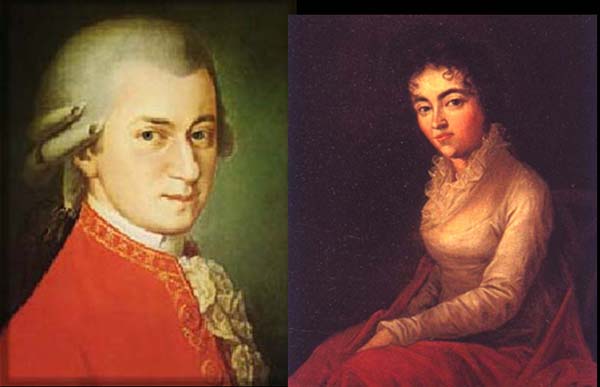 WOLFIE & STANZIE:&nbsp; W. A. Mozart as painted by Barbara Krafft in 1819 and Constanze Mozart by Joseph Lange, 1782.