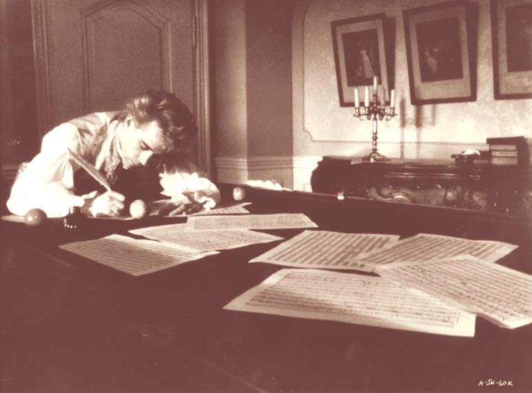 Scenes like this one in which Tom Hulce composes on the billiard table while Mozart's music soars on the soundtrack help make "Amadeus" the masterpiece it is.
