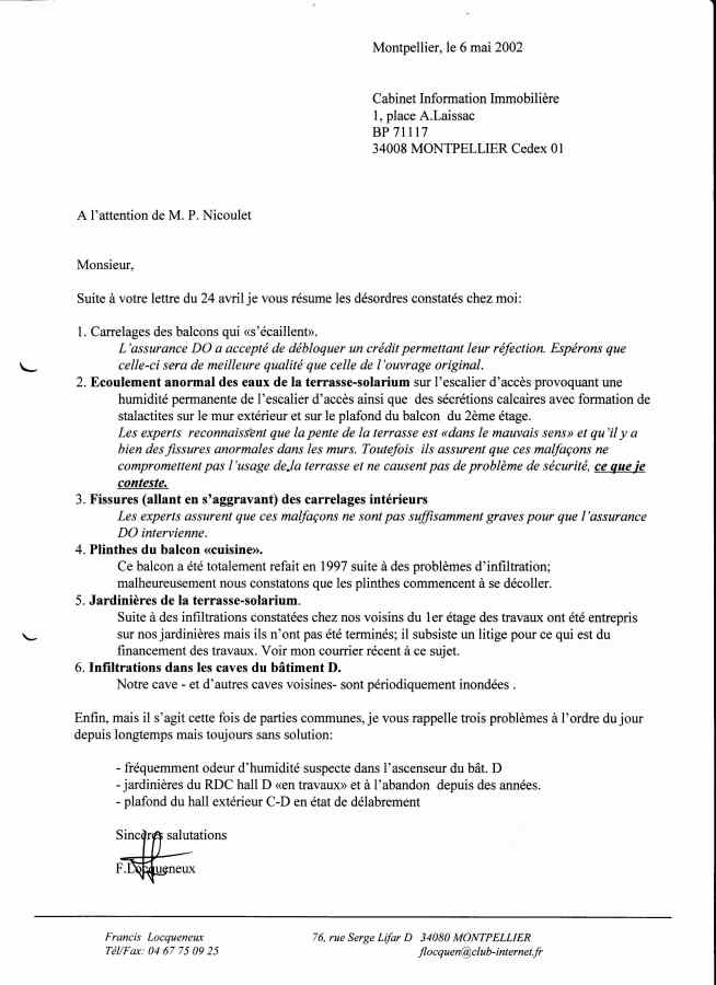 lettre proprietaire humidite