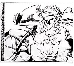 A photo of him with a motorcycle.