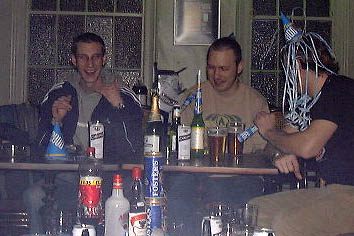 Troy, Baz, and Liam - early doors watch the booze pile up...