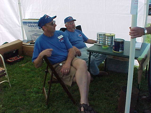 Barry & Stew man the tent