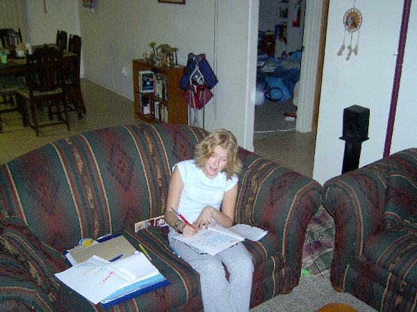 Beanie doing the dreaded 8 letter word--HOMEWORK!